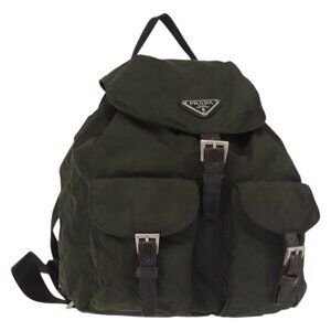 PRADA Backpack Nylon Khaki Silver Auth hk3056